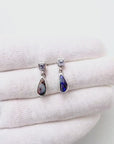 Boulder Opal Pear and Pale Blue Sapphire Silver Drop Earrings
