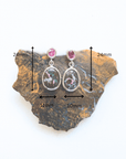 Boulder Opal Matrix and Ruby Drop Silver Earrings