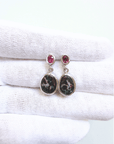 Boulder Opal Matrix and Ruby Drop Silver Earrings