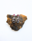 Boulder Opal Matrix and Ruby Drop Silver Earrings