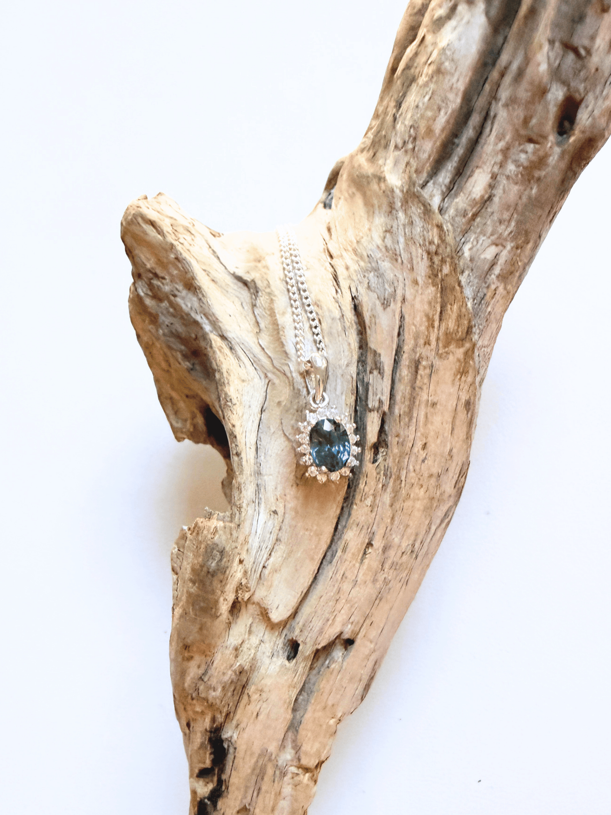 Sapphire Halo Silver Pendant