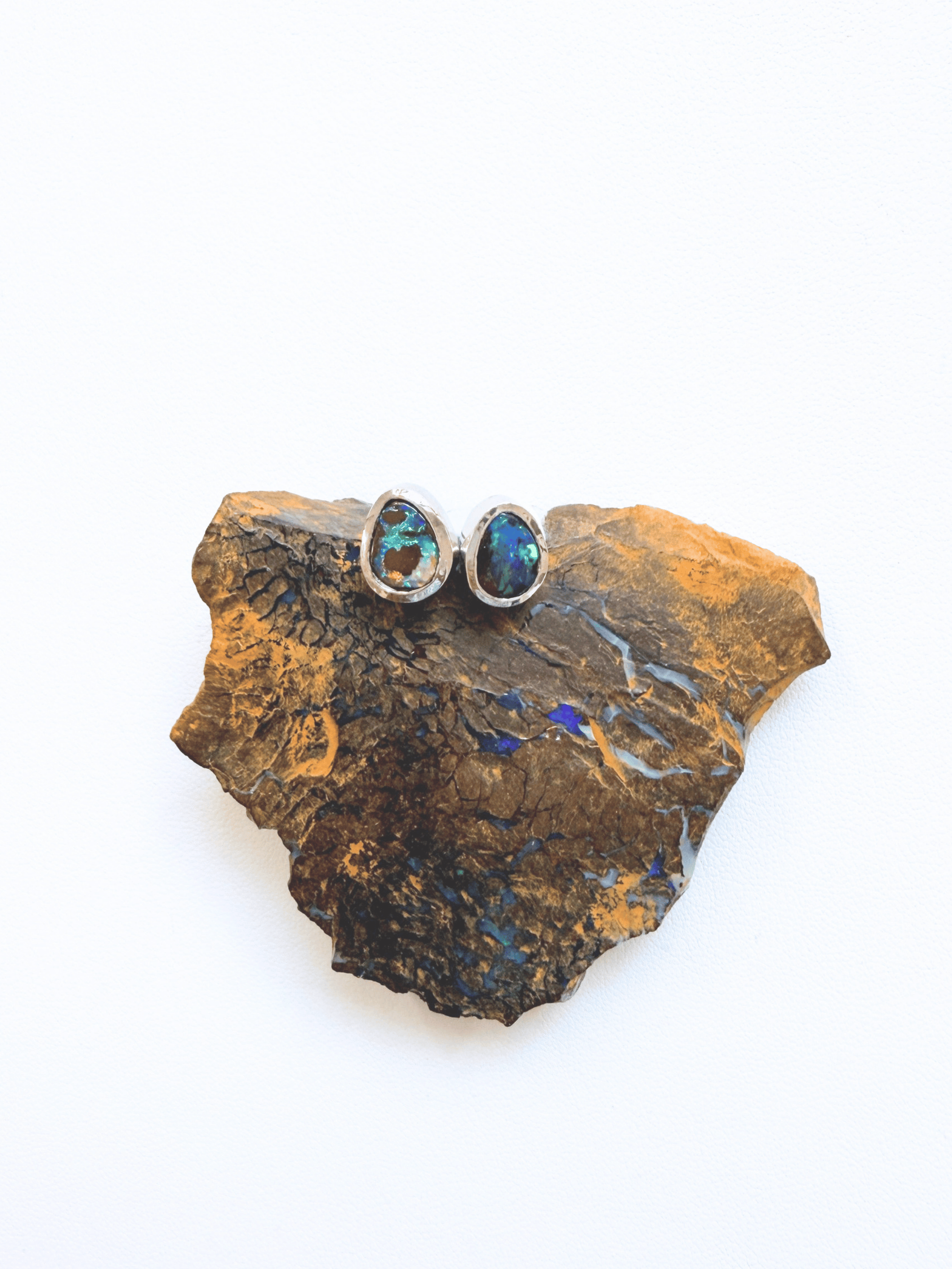 Boulder Opal Teardrop Silver Stud Earrings