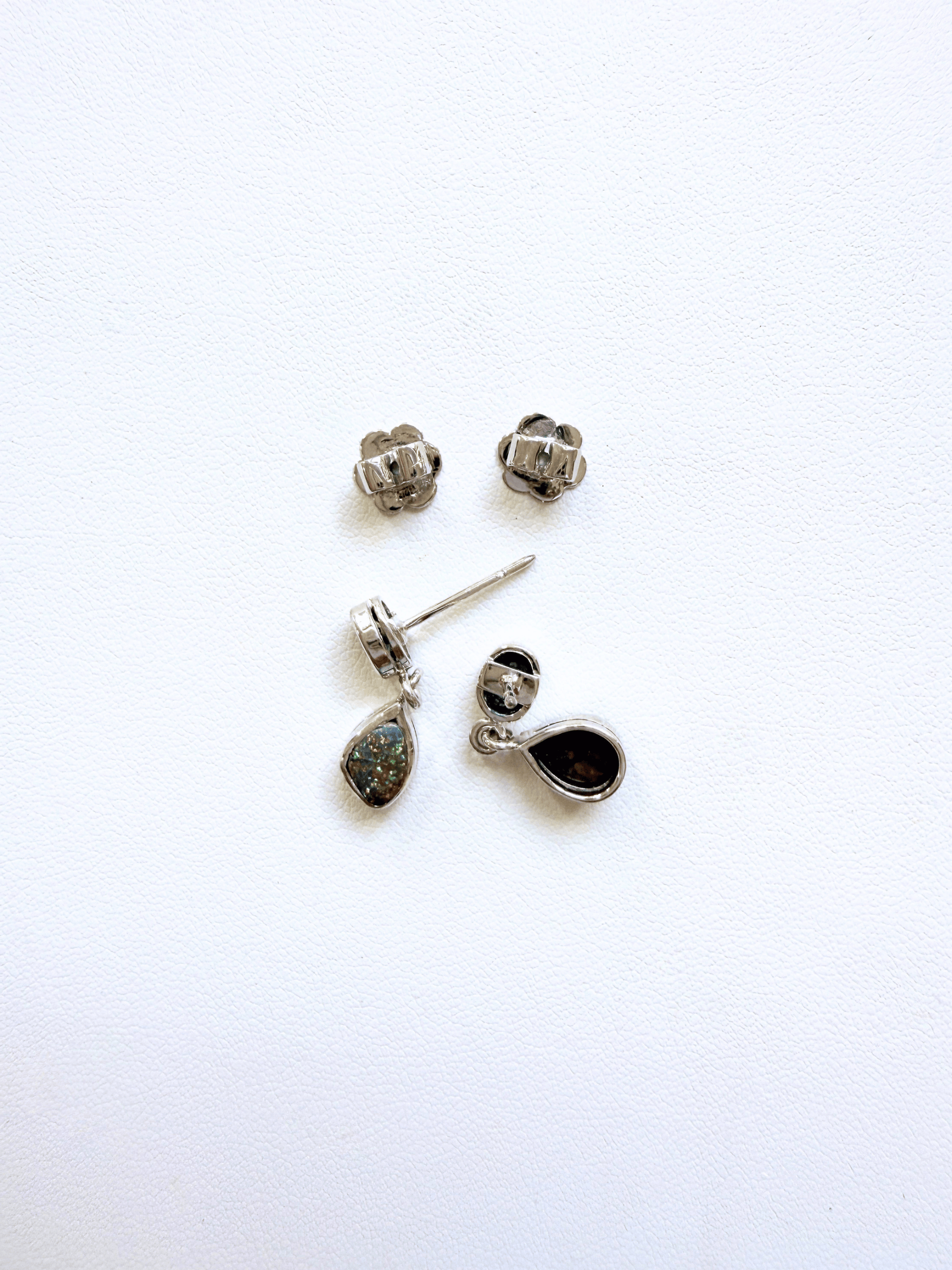 Boulder Opal Teardrop and Teal Sapphire Silver Earrings