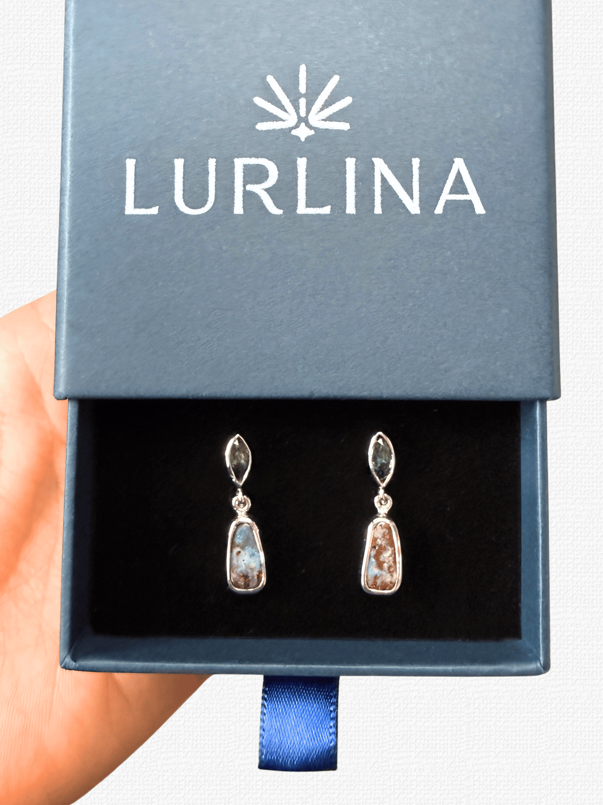 Boulder Opal and Green Marquise Sapphire Drop Silver Earrings