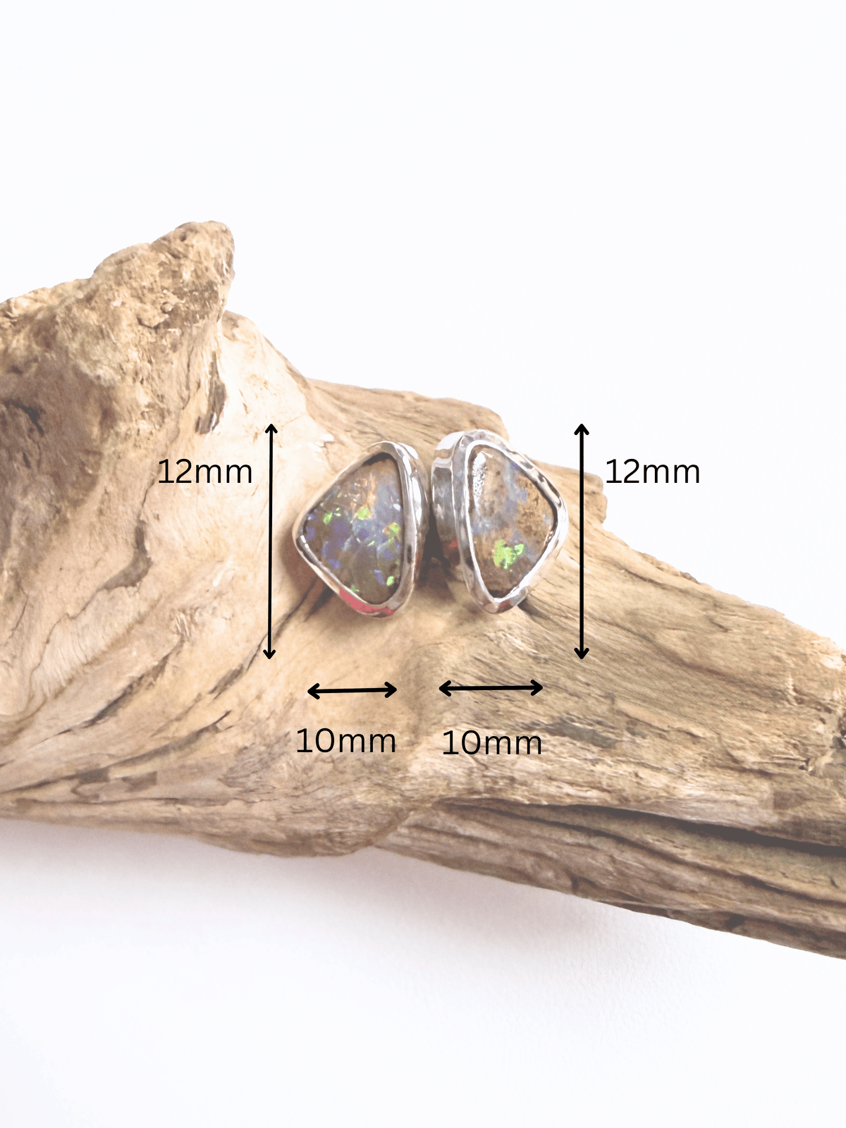 Boulder Opal Triangle Silver Stud Earrings