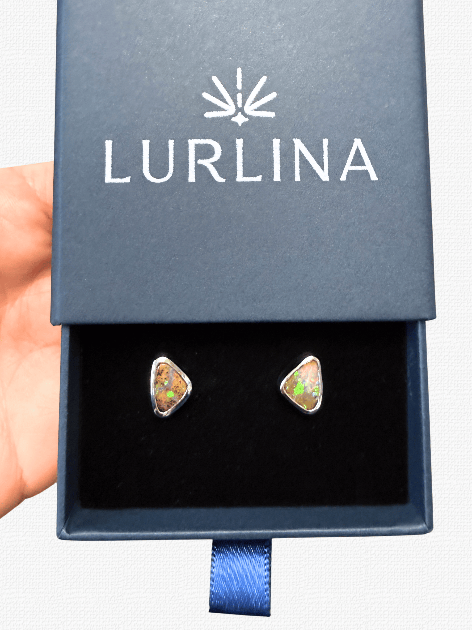 Boulder Opal Triangle Silver Stud Earrings