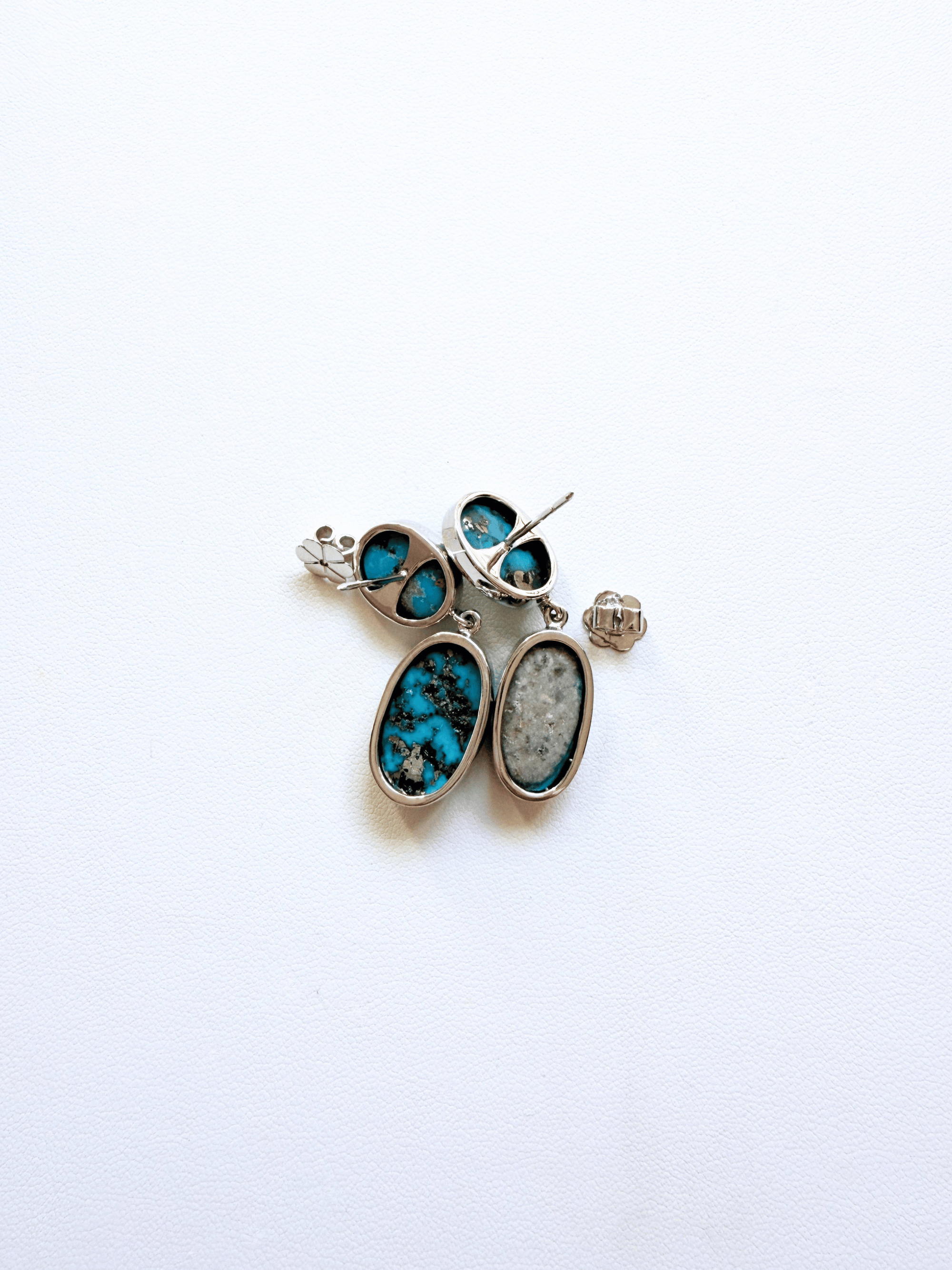 Persian Turquoise Double Drop Silver Earrings