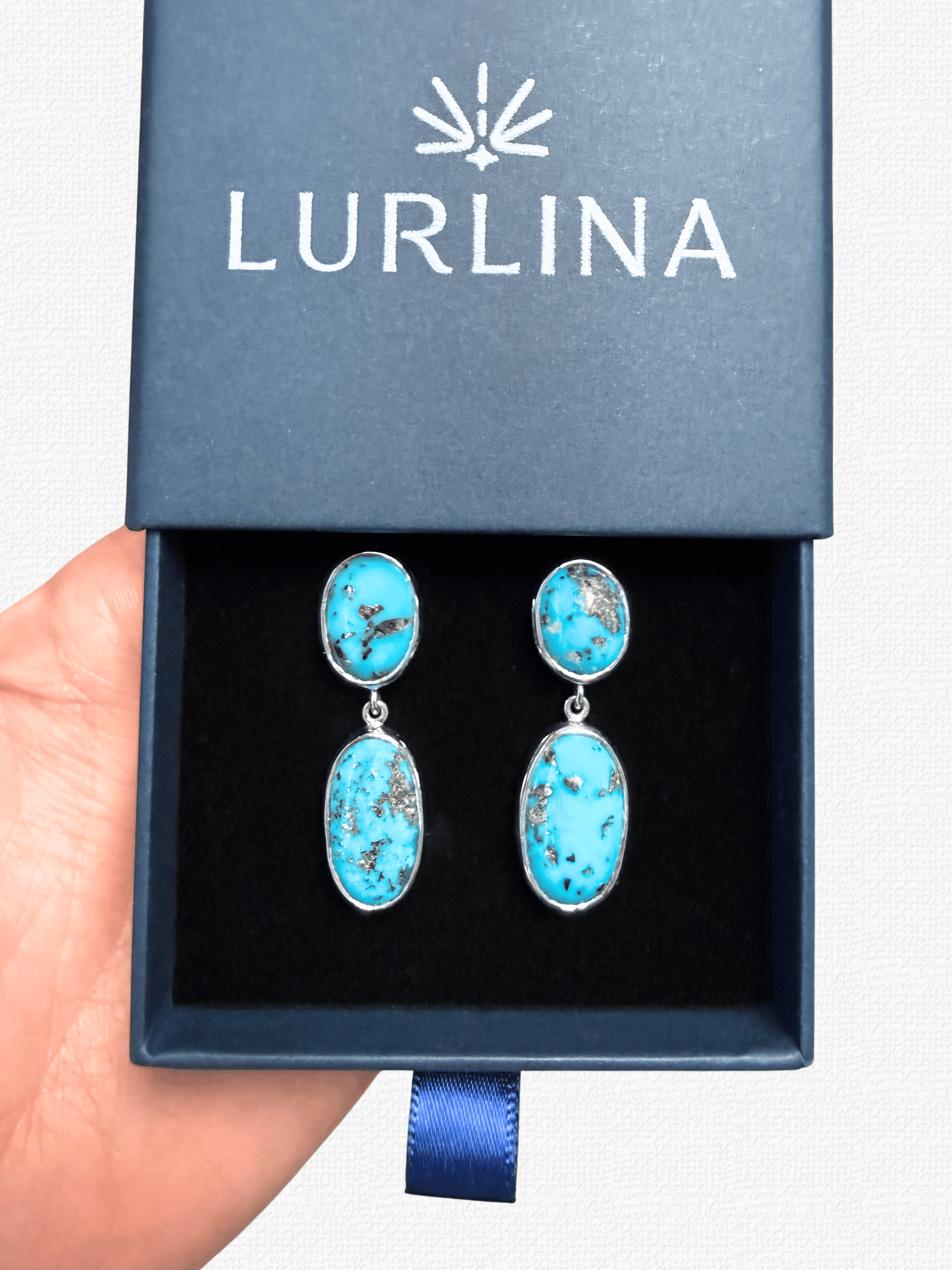 Persian Turquoise Double Drop Silver Earrings