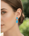 Persian Turquoise Double Drop Silver Earrings
