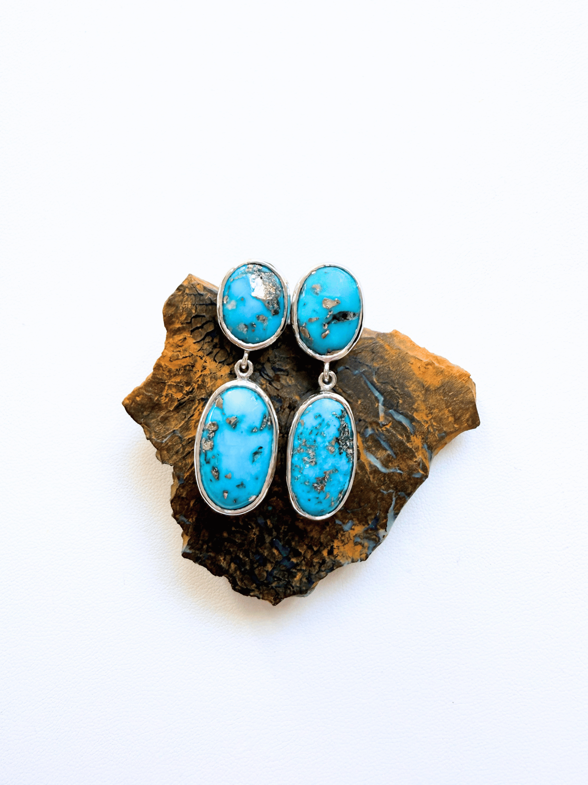 Persian Turquoise Double Drop Silver Earrings