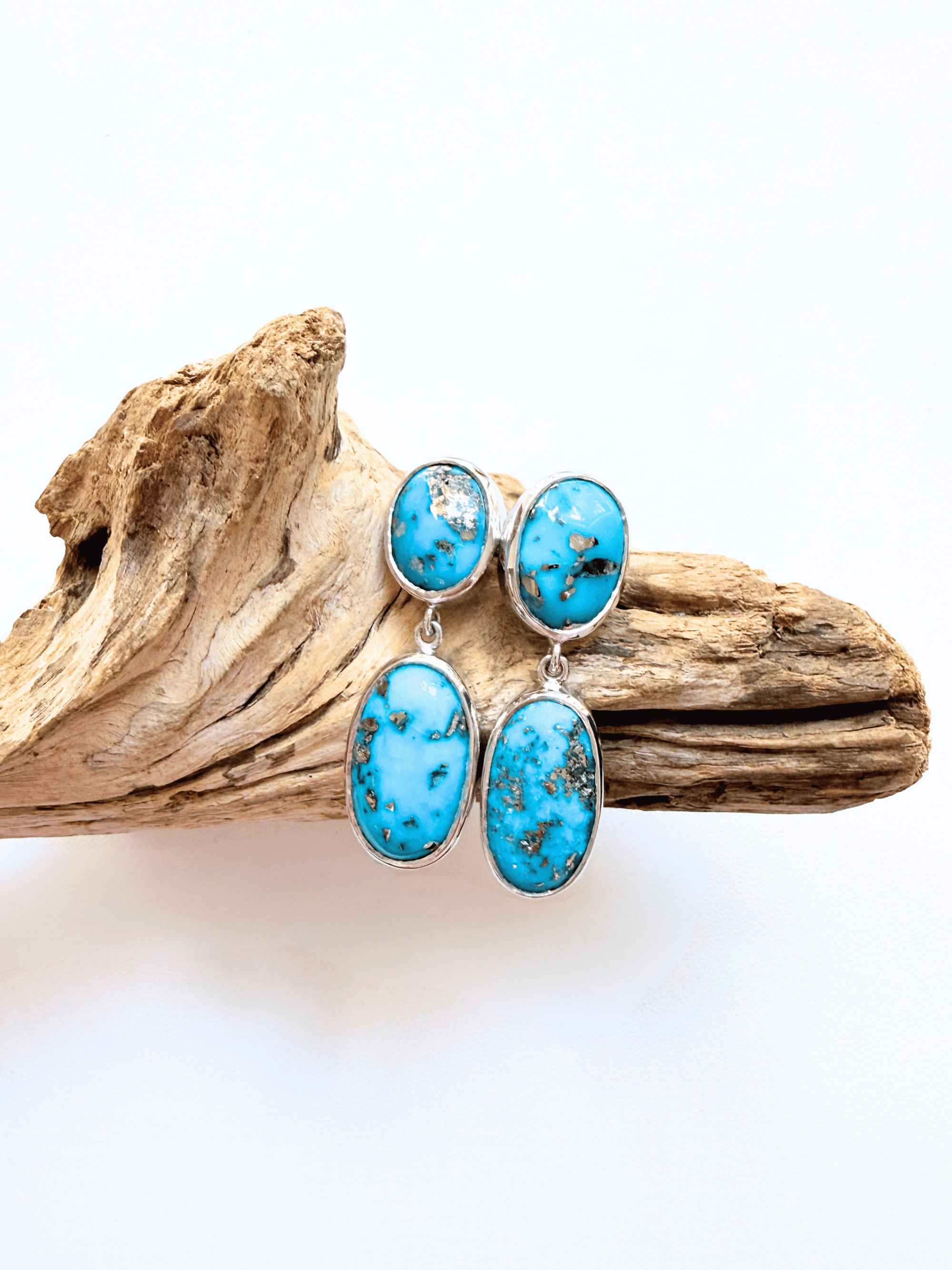 Persian Turquoise Double Drop Silver Earrings